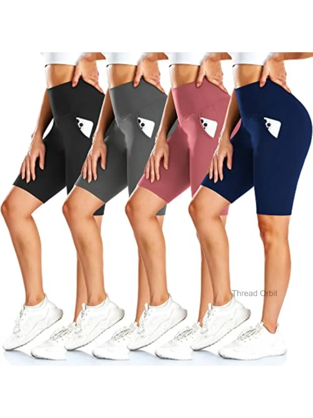 4 Pack High Waisted Biker Shorts with Pockets for Women